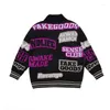 Pulls pour hommes High Street Pull tricoté Hommes Lettres complètes Graffiti Imprimer Coton Harajuku Lâche Zip Cardigan Femmes Streetwear Automne