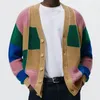 Erkek Sweaters 2023 Sıradan Örme Patchwork hırkalı kazak Erkekler Uzun Kollu Sokak Giyim Düğmeleri V Boyun Sonbahar Vintage Lüks Giyim M-3XL