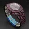 Relógios de pulso rosa ddiamond hip hop relógio para homens moda gelo fora festa jóias relógio de pulso luxo brilhante gem acessórios relógios na moda 202