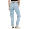 Jeans dritti Jean da donna Moda Casual Strappati Pantaloni in denim effetto consumato distrutti con buco grande 230824