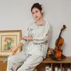 Dames Nachtkleding China Stijl Dames Pyjama Chiffon Satijn Oppervlak Zomer Nachtkleding Met Lange Mouwen Comfortabele Huiskleding Damesmode