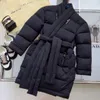 23SS New Autumn/Winter Design New Mid length Down Cotton Coat with Waist Lacing