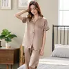 Kvinnors sömnkläder Kvinnor Silk Satin Pyjamas Pyjamas Set Summer Short Sleeve Lapel Cardigan Big Yards Sexy Loungewear M L XL XXL 3XL