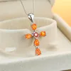 Pendant Necklaces Luxury White Green Orange Opal Necklace Classic Cross Blue Zircon Dainty Silver Color Chain For Women