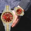 Relógios de pulso Negócios Top Marca Lced Out Homens Relógio Full Diamond Relógio Calendário Romano Digital À Prova D 'Água Hip Hop Masculino Quartz Presente