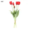 Decoratieve Bloemen Luxe Siliconen Real Touch Tulpen Boeket 5 Hoofden Stengels Kunstmatige Bruiloft Feestzaal Decoratie Flores Artificiales