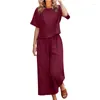 Женские штаны с двумя частями Синкцин Женщины наряды летние набор с твердым цветом круглая шея и широкая нога уличная одежда Y2K уличная одежда