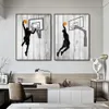 Abstract Basketball Player Canvas Painting Sports Dunk Poster Print Wall Art Pictures for Living Room Kids Bedroom Decor Gift For Friend No Frame Wo6