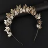 Tocados Mujer Retro griego aro de pelo diademas de hojas doradas tiaras para la cabeza corona novia elegante diadema accesorios de regalo de joyería de boda