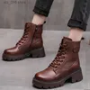 Women Genuine Leather Shoes Zip Round Toe Flat With Handmade Concise Leisure Sewing Platform Boots Free shipping T230824 c54a