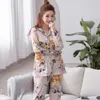 Vêtements de nuit pour femmes Femmes Pyjama Ensemble Pyjamas Coton À Manches Longues Pour Fleur Imprimé Belle Femme 3XL