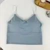 Yoga Outfit Summer Bra Ice Silk Crop Tops Sports Spaghetti Strap Vest Top Women Sexy Built In Off Shoulder Sleeveless Camisole Underwear