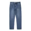 Tylna litera Drukuj Umyte niebieskie dżinsy dżinsy Zgrane streetwear proste, co stanowi duże workowate dżinsowe spodnie 308G