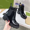 Hochwertige Designer-Stiefeletten aus echtem Leder mit doppelten Stiefeletten, Damenstiefel, klobige High-Heels-Schuhe, glänzende Leder-Kniestiefel, modische Stiefeletten mit runder Zehenpartie