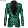 Ternos masculinos blazers brilhantes verde floral lantejoulas smoking blazers homens um botão xale colar vestido terno jaqueta festa jantar casamento baile cantor traje 230824