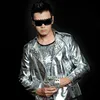 Kurtki męskie Mężczyzna moda w rozmiarze srebrna skórzana kurtka Hip Hop Rock Motorcycle odzież męska piosenkarka Stage kostium 230824