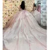 Princess Pink Quinceanera Dresses 2023 Crystal Lace Applique Lace Up Prom Party Gowns Vestidos de 15 Anos för tjej