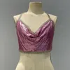 Dames Tanks Camis Crop tops Metaal Aluminium Halter Offshoulder Tank Top Dames Lovertjes Nachtclub Sexy Hemdje Stage Performance Kleding Dropship 230825