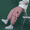 2023 homens harem calças rosa dos homens casuais joggers baggy fita tático carga calças harajuku streetwear hip hop calças lbz169