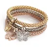 3 Pieces/set Elastic Alloy Rhinestone Charm Bracelet Designer Fashion Circle Notes Tree Pattern Bracelet Luxury Jewelry Lady Silver Ladies Rose Gold Bracelet