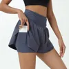 Hardloopshorts Yoga Rokken Dames Atletische Tweedelige Zakbroek Hoge Taille Cross Stretch Gym Fiets Tennis Golf Culottes