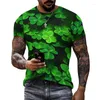 T-shirts pour hommes Femmes Hommes T-shirt Trèfle 3D Imprimer Col rond Tops Vert Plante Modèle Summer Street Tendance Mode Lâche Surdimensionné