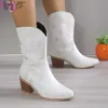 Boots Brand New Women's Western Ankle Boots Pointy Toe Chunky Heels Slip On Star Retro Cowboy Short Boots Woman Cowgirl Shoes Ladies T230824