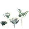 Fleurs décoratives 4 fourchettes 16 têtes d'eucalyptus, feuille d'argent, plante verte artificielle, décoration murale de mariage en soie