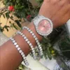 Bracelet Hip Hop Glacé Bling Blanc Rose Cubique Zircon Coeur Forme Tennis Chaîne Bracelets Bracelet Femmes Hommes Punk Parti Bijoux Cadeau 230824