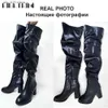 Bottes Au-dessus du genou bottes hautes pour femme Zip chaussures à talons hauts plate-forme de luxe à la mode élégant concepteur Cool femmes bottes de moto T230824