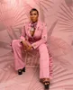 Garnitury męskie Blazery Pink Wedding Women Set Zestaw Blazer Prosty spodnie 2 sztuki koraliki płaszcz Nieregularny rąbek Formalny zestaw na bal