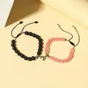 Bracelet de perles noires et roses, charme magnétique, perles volcaniques rondes, accessoires de Couple charmants