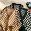 Suéteres masculinos casuais preto branco xadrez cardigans para homens mulheres vintage solto harajuku xadrez suéter designer roupas de luxo