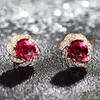 Stud -oorbellen luxe romantische rode edelstenen kristal cocktailparty rosé goud vergulde moeder grootmoeder kerstcadeau sieraden i89k
