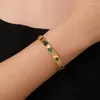 Bracelet en acier inoxydable 316L pour femmes, rétro français, ouverture polyvalente avec Zircon vert, ne se décolore pas, bijoux bohème