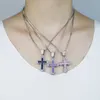 Hänge halsband män kvinnor färgglada blå rosa lila färgglada cz cross hänge halsband is ut bling 5a kubik zirocnia hiphop smycken 230824