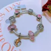 Pulsera de plata de ley 925 de moda clásica Incrustaciones totalmente hechas a mano Moda clásica Pandora Estilo Charm Jewelry DIY pulsera de San Valentín