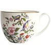 Canecas Europeu Osso China Caneca de Café Cerâmica Criativo Rosa Pássaro Flor Padrão Leite Cereal Xícara Chá Macarrão Instantâneo Tigela Drinkware