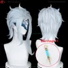 Parrucche Cosplay Gioco Genshin Impact Fatui Cosplay Dottore II Dottore Parrucca 30 cm Uomo corto Capelli resistenti al calore Festa di Halloween Parrucche anime Protezione per parrucca 230824