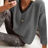 Kadınlar için Kadın Sweaters Örme Kroveri Kadınlar Dantel Boyun Jumper Sweater Kadın Sonbahar Kış Kırüş Sıcak Üstler Artı Beden Sokak Giysesi