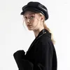 Berets Women Stylish Octagonal Baker Peaked Beret Artist Leather Sboy Cap PU Casual Lady Fashion Painter Sunscreen Hat