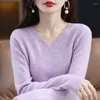 Suéteres femininos Cashmere Sweater Mulheres Malha Pura Lã Merino 2023 Inverno Moda V-Pescoço Top Outono Quente Pulôver Jumper Roupas