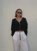 Sweats à capuche pour femmes Sweatshirts Zoki Streetwear femmes Sexy recadrée Y2K sweats à capuche Vintage solide sweat court printemps femme à manches longues coréen Zip-Up hauts 230825