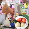 Ensembles d'organisation de stockage des aliments Sacs de produits en maille de coton réutilisables pour légumes et fruits Cuisine Sac à grille lavable Organisateur de sac à cordes écologique 230824
