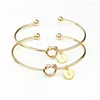 Charm Bracelets Gold Color Knotted Opening Bangle Trend Personality English Letter Name Pendant Bangles For Women Men Cuff Jewelry Gift