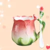 Tazze Tazza da caffè europea creativa in porcellana bone china di lusso adorabile tè rosa con cucchiaio tazza inglese rosa porcellana smaltata da 320 ml