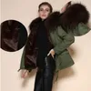 Women's Fur Faux Lining Hoodies Ladies Coats Winter Warm Long Coat Jacket Army Green Thermal Parkas