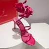 Rene Caovilla Sandal Fuchsia Flower Wedding Shoes Snake Strass Stiletto Sandaler Rene 95mm Evening Shoes Women's Ankel Wraparound Luxury Designer Party Dress Shoes