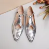 Dress Shoes Woman Flat Shoes French Style Silver Simple Shoes Cow Leather Retro Flats Spring Autumn Buckle Strap Mary Jane Low Heels 230824