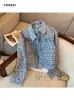 Kvinnorjackor Small Fragrance Tweed Coat Women's Autumn Blue French Celebrity Temperament Short Top Elegant Denim Jacket 230824